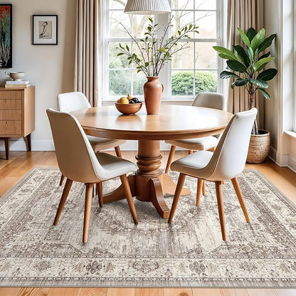 Washable Area Rugs 4x5 Entryway: Soft Ultra Thin Low Pile Mat Machine Washable Indoor Doormat Lightweight Entry Rug Anti Slip Backing Rugs for Living Room Bedroom Kitchen 4'x5' Beige