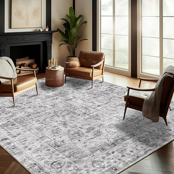 CHAMPLANT Washable Area Rug 8'x10' Retro Boho Design Non-Shedding Non-Slip Easy Care Ideal for High Traffic Areas in Living Room Bedroom Office Coffee Table Kitchen Large Carpet