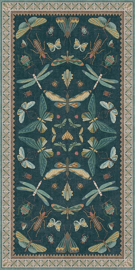 Teal 3x6 Entryway Rug, Washable Low Pile Door Rug for Kitchen & Living Room, Indoor Insect Décor Carpet