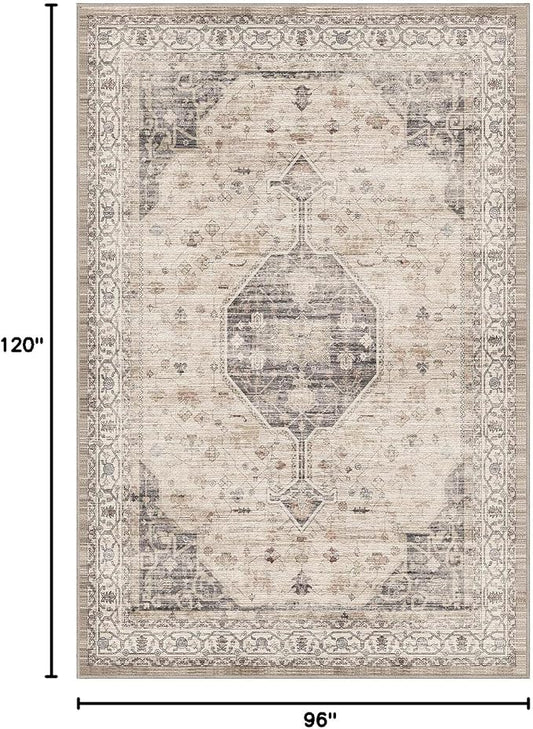 LUMI 8x10 Washable Area Rug for Living Room, Ultra Soft Traditional Rugs Non Slip with Rubber Backing, Low Profile, High Traffic, Stain Resistant Carpets, Ideal for Bedroom, Dining Room, Indoor