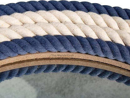Nautical Round Rope Mirror - White Twisted Rope Wall Hanging Mirror, Rustic Boho & Coastal Farmhouse Décor for Bathroom, Bedroom, Nursery, or Entryway