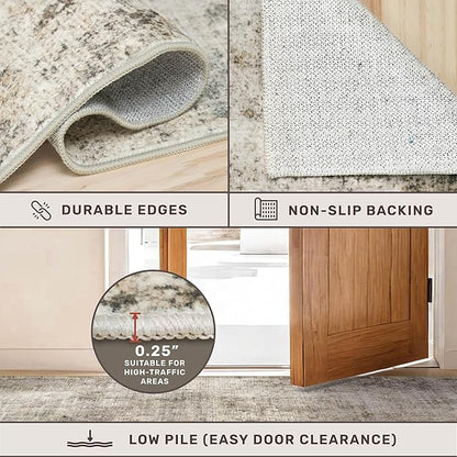 Hazo Haus Farmhouse Taupe 8x12 Area Rug for Living Room, Abstract Medallion Rug for Bedroom & Dining Room, Washable Non-Slip, Fade and Stain Resistant