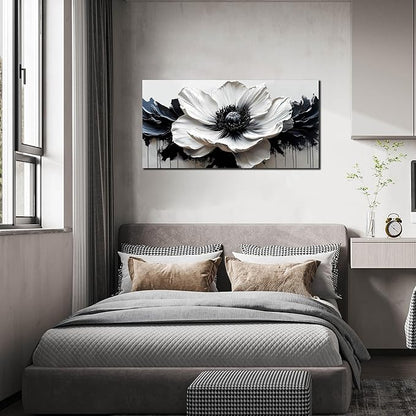 HUBOSKN Flower Canvas Wall Art for Living Room - Black and White Wall Art for Bedroom - Modern Wall Decor for Bedroom Women Size 20" x 40"
