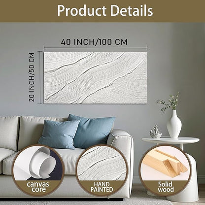 Tarfupth Large Abstract Canvas Wall Art for Living Room White Minimalist Textured Painting Hand Painted Modern Neutral Artwork for Bedroom Office Decor 20"x40"