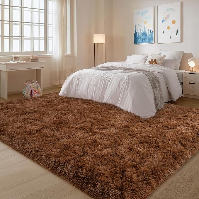 Brown Rug for Living Room Bedroom, 6x9 Fuzzy Fluffy Carpet, Shag Area Rugs for Kids Home Decor Aesthetic, Non Slip