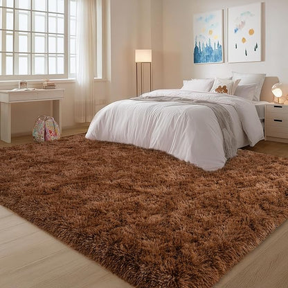 Brown Rug for Living Room Bedroom, 6x9 Fuzzy Fluffy Carpet, Shag Area Rugs for Kids Home Decor Aesthetic, Non Slip
