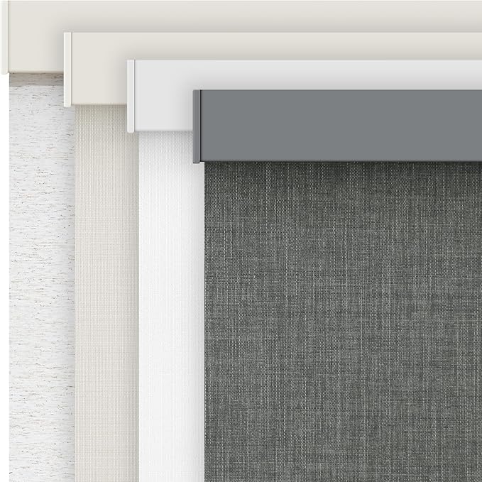 AOSKY Linen Roller Blinds Shades for Indoor Windows Pull Down Cordless Blackout Black Out Window Shade 41 Inch Blinds for Home Dark Grey