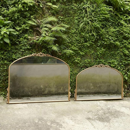 Vintage Gold Wall Mirror - 40x30 Inch, Baroque Arched Design, Ornate Crown Metal Frame, Distressed Gold Finish, Large Antique Decorative Mirror for Fireplace Mantle, Living Room, Bathroom, Entryway