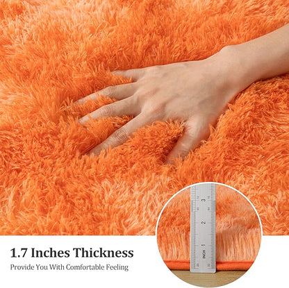 4x5.9 Ft Tie-Dyed Orange Area Rugs for Bedroom, Fluffy Shag Rug for Living Room Girls Room Dorm Soft and Comfy Upgrade Non Slip