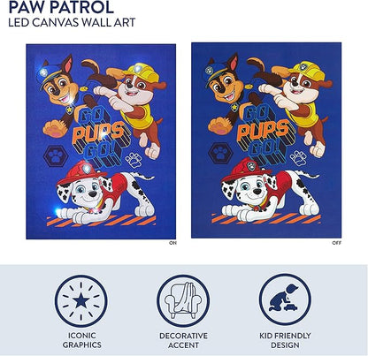 Nickelodeon Canvas Paw Patrol LED Wall Art,Childrens Wall Hanging Décor,11.5"x15.75"