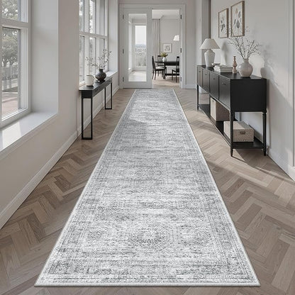 Soalmost Runner Rug 2x12 Washable Non-Slip Hallway Runner Rugs for Kitchen Bathroom Laundry Room Grey Vintage Floor Carpet Runners for Hallways Entryway