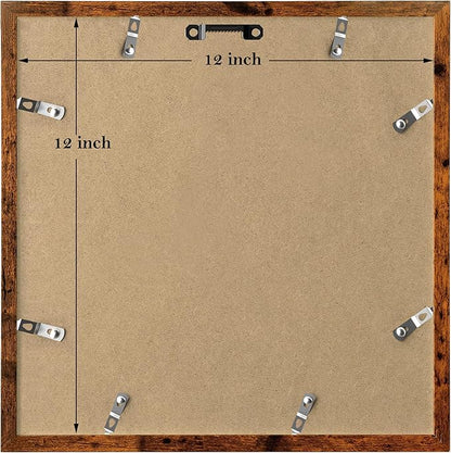eletecpro 12x12 Picture Frames Set of 9 with Mat for 8x8 Photos or without Mat for 12x12, Square Gallery Wall Decor Collage for Picture Display, Rustic Brown Frame Set for Wall Hanging