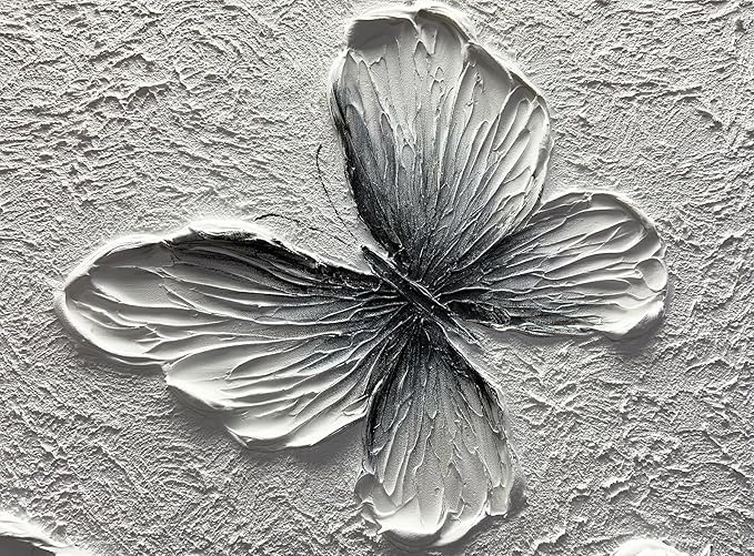 Boiee Art,24x36Inch Handmade Oil Painting Butterfly Wall Art Hand Painted Black and White Canvas Paintings Modern Abstract Home Wall Decorative Art