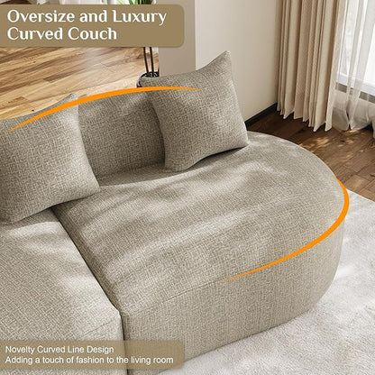 134" Oversized Sectional Sofa for Living Room, Modern Luxury Plush Chenille 4-Seater Extra Deep & Wide Seat Curved Cloud Couch with 5 Throw Pillows, No Assembly Needed, Light Brown