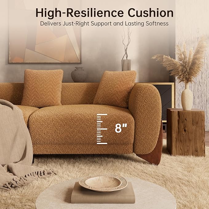 Morden Fort 3 Piece Boucle Sofa Set, Modern Upholstered Couches Sofas Set Durable Comfy Boucle Pet-Friendly, 2 Armchairs & 3-Seater Sofa Sets for Living Room Bedroom Apartment, Toffee Orange
