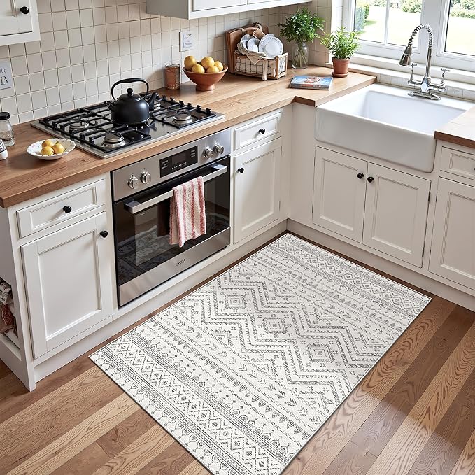 Miukiki 2x3 Entryway Rug Moroccan Washable Non Slip Indoor Floor Carpet Foldable Thin Rug for Dining Room Bedroom with Low Pile(Grey,2'x3')