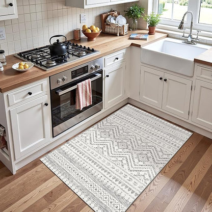 Miukiki 2x3 Entryway Rug Moroccan Washable Non Slip Indoor Floor Carpet Foldable Thin Rug for Dining Room Bedroom with Low Pile(Grey,2'x3')
