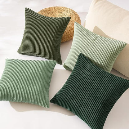 Topfinel Corduroy Throw Pillow Covers Pack of 2 Green 16"x16" No Insert with Hidden Zipper | Decorative Cushion Covers for Bedroom,livingroom and Nursery,Light Green
