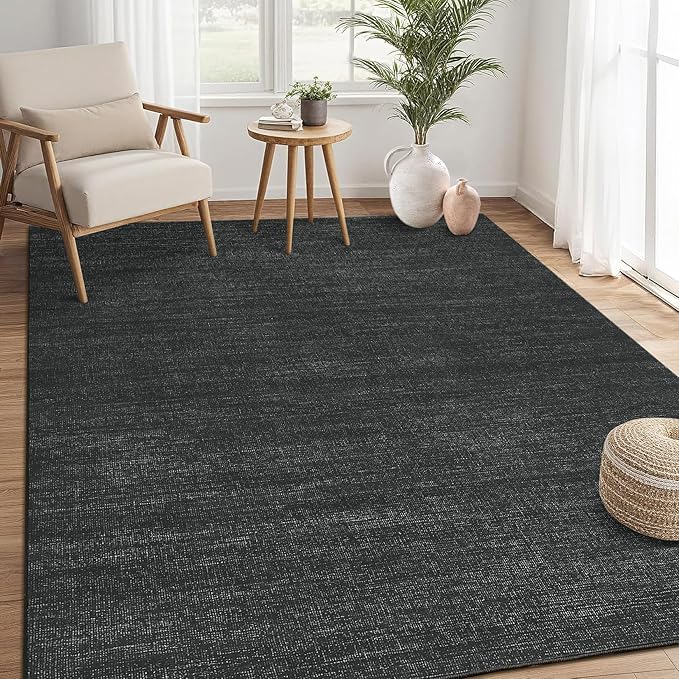 9x12 Area Rugs for Living Room Washable Solid Large Bedroom Rugs Non Slip Soft Modern Abstract Dining Room Throw Carpet Minimalist Classic Plain Area Rug for Nursery Kitchen Home Office, Black 9'x12'