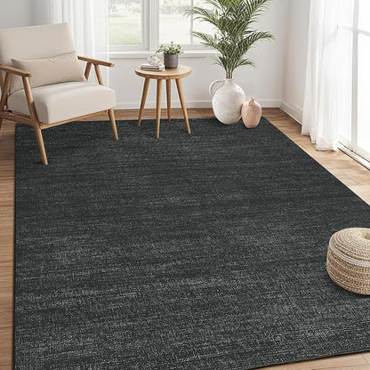 Washable Area Rug 8x10 for Living Room Bedroom Non Slip Minimalist Solid Color Area Rugs Modern Abstract Plain Dining Room Throw Carpet Low Pile Soft Classic Boho Rugs for Kitchen Nursery Oiifce,Black