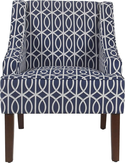 Homepop Home Decor Upholstered Classic Swoop Arm Accent Chair Accent Chairs for Living Room & Bedroom Decorative Home Furniture, Classic Navy Geometric