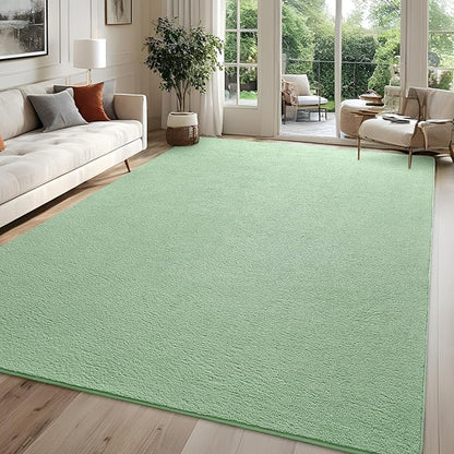 Rugs for Bedroom Living Room, 5x7 ft Sage Green Area Rug, Washable Memory Foam Indoor Carpet, Modern Aesthetic Minimalist Non-Slip Carpets for Boys Girls Adults Home Decor