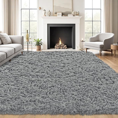 5x8 Area Rug for Living Room:Ultra Soft Fluffy Shag Light Grey Rugs,Large Fuzzy Plush Indoor Non Slip Carpet Washable Rug for Bedroom Kids Nursery Office Dorm Modern Decor(Light Grey 5'x8')
