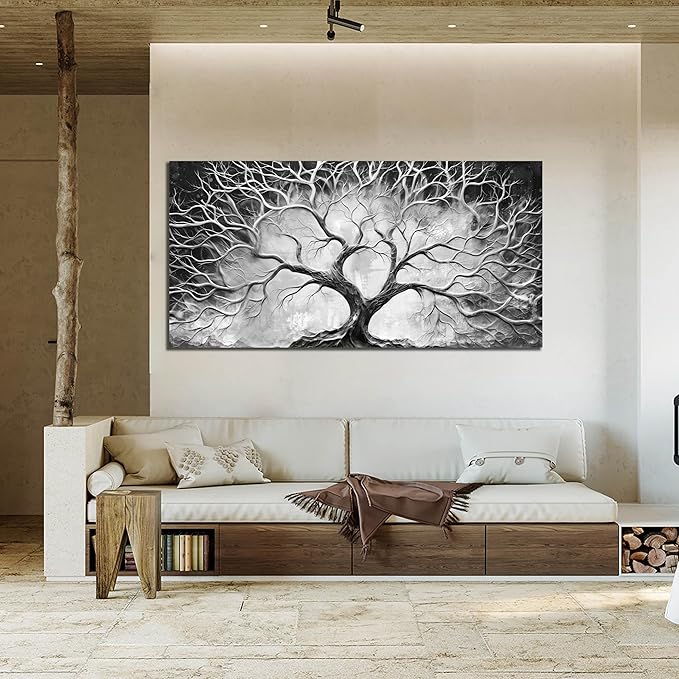 CIRABKY Tree Wall Art for Living Room - Black and White Canvas Wall Art for Office - Home Office Decor Wall Size 29" x 59"