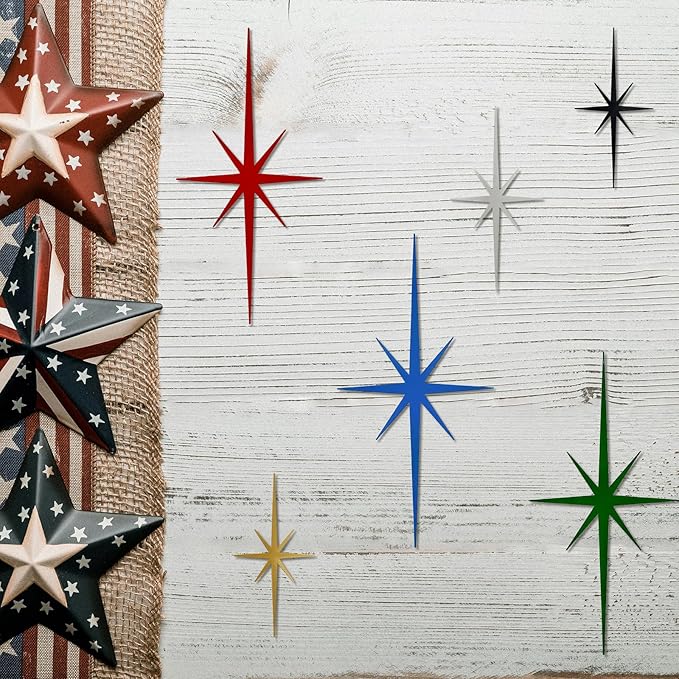 sxnzequnze 4 Pcs. Star Wall Art for Home Decor Living Room Bedroom Office Metal 3D,Bling,with Hanging Hook Starburst Midcentury Sculpture Retro Gallery Accent Celestial -Gold 16.5In/9.4In