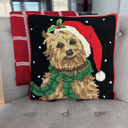 Hand Hooked Christmas Pillow - 16X16 inches Throw Pillow for Couch or Dorm (Yorkshire)