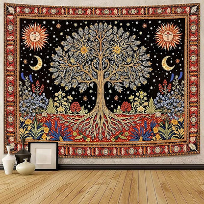 Lunerfex Tree of Life Wall Tapestry - Celestial Sun & Moon Wall Hanging for Bedroom and Living Room Decor - Boho Starry Night Tapestries 60"x44"