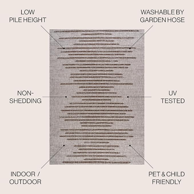 JONATHAN Y Stripe Geometric Indoor Outdoor Area Rug 8X10 Beige/Brown, Zolak Berber for Backyard, Patio, Porch, Easy-Cleaning, High Traffic, Pet-Friendly, Non-Shedding (SMB124A-8)