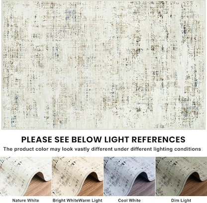 10x14 Area Rugs for Living Room Washable Rug: Anti-Skid Abstract Modern Living Room Rug Soft Thin Carpets Indoor Floor Non-Shedding Carpet for Bedroom Dining Farmhouse Nursery Gray White Blue