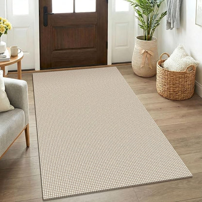 KOZYFLY Rugs for Entryway 3x5 ft Washable Area Rug Non Slip Rubber Backed Entry Rug Woven Indoor Door Mat Cotton Kitchen Rugs for Entryway, Foyer, Backdoor, Ivory/Camel/Brown