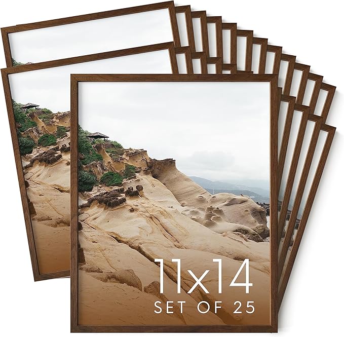 Haus and Hues 11x14 Walnut Oak Wood Picture Frames Set of 25 - Premium Bulk Picture Frames 11x14 Bundle - Elegant Gallery Wall Frame Set for Posters, Art Display - Ideal for Wall Decor in Home &