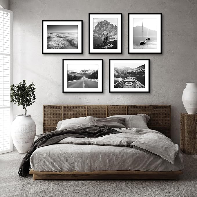 Americanflat 18x22 Picture Frame with Polished Plexiglass - Set of 5 - Use as 14x18 Frame with Mat or Display 18x22 Photo Without Mat - Galleria Collection - Picture Frames for Wall Display - Black