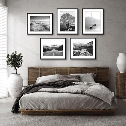 Americanflat 18x22 Picture Frame with Polished Plexiglass - Set of 5 - Use as 14x18 Frame with Mat or Display 18x22 Photo Without Mat - Galleria Collection - Picture Frames for Wall Display - Black