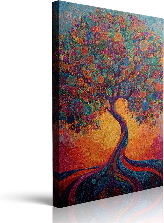 Abstract Tree of Life Canvas Wall Art Colorful Graffiti Tree Decor painting Pictures Modern Landscape Trees Posters Prints for living room Bathroom Bedroom Office Hallway Home Decoration12x16 Inches