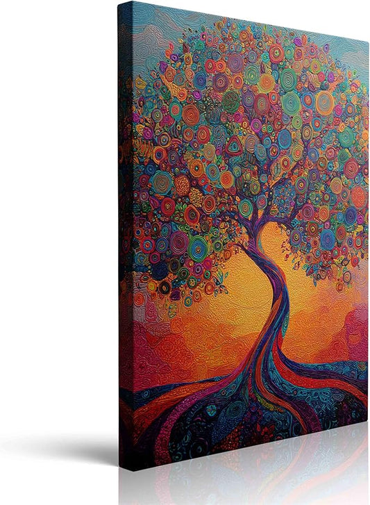 Abstract Tree of Life Canvas Wall Art Colorful Graffiti Tree Decor painting Pictures Modern Landscape Trees Posters Prints for living room Bathroom Bedroom Office Hallway Home Decoration12x16 Inches