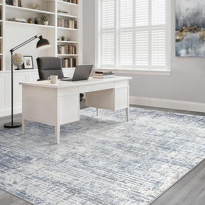 7x10 Area Rug Living Room: Washable Large Neutral Blue Rug Abstract Soft Modern Stain Resistant Indoor Floor Non-Slip Carpet for Bedroom Nursery Kids Office Playroom Dining Room Under Table Home