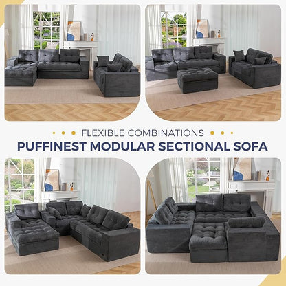MAXYOYO Modular Sectional Sofa with Ottoman and Loveseat, Cloud Boneless Couch with Layered Cushion, Flexible Module Combination Sofa for Living Room, No Assembly Required,Dark Grey