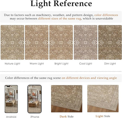 PureCozy 2x3 Area Rug Brown Washable Entryway Vintage Carpet Door Mat Small Non Slip Stain Soft Resistant Low Pile Thin Boho Accent Indoor Throw Rug for Kitchen Bathroom Entrance Bedroom