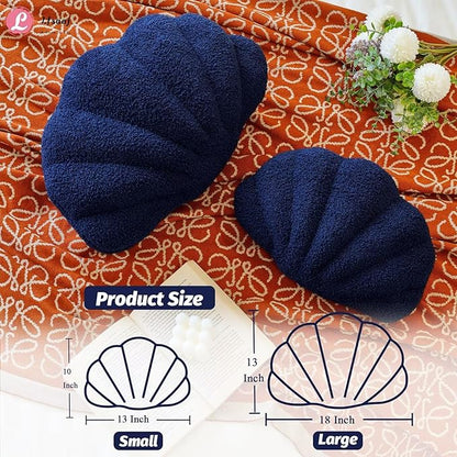 Lfsaaj Seashell Throw Pillows, Shell Shaped Throw Pillows, 18 Inch Soft Home Decorative Pillow Plush Cushion for Bed Couch Living Sofa Room Decor Accent Throw Pillow (Navy 18Inch)