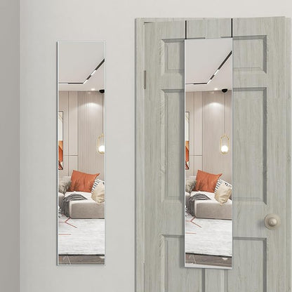 ANYHI Large Full Length Mirror, 65"x13.8" Door Mirror Full Length, 2 Hooks, Over The Door or Wall Monuted, Aluminum Frame, for Bedroom Bathroom Checkroom, Silver