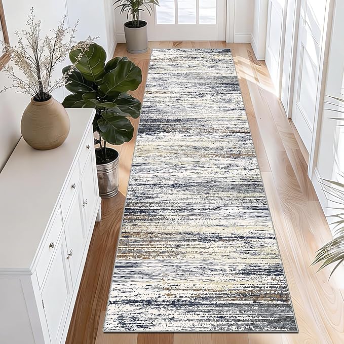 Modern Abstract Runner Rug 2x8 Washable Runner Rugs with Non Slip Backing, Low Pile Soft Runner for Hallway Entryway Laundry Bedroom Kitchen