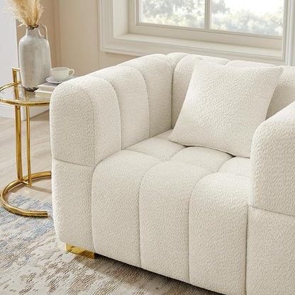 VANOMi 90.94”Cloud Sofa Couch, Modern Deep Seat Boucle Sofa, Oversized Upholstered 3-Seater Comfy Couch Loveseat for Living Room, Bedroom, Office, Apartment, White (1 Piece)