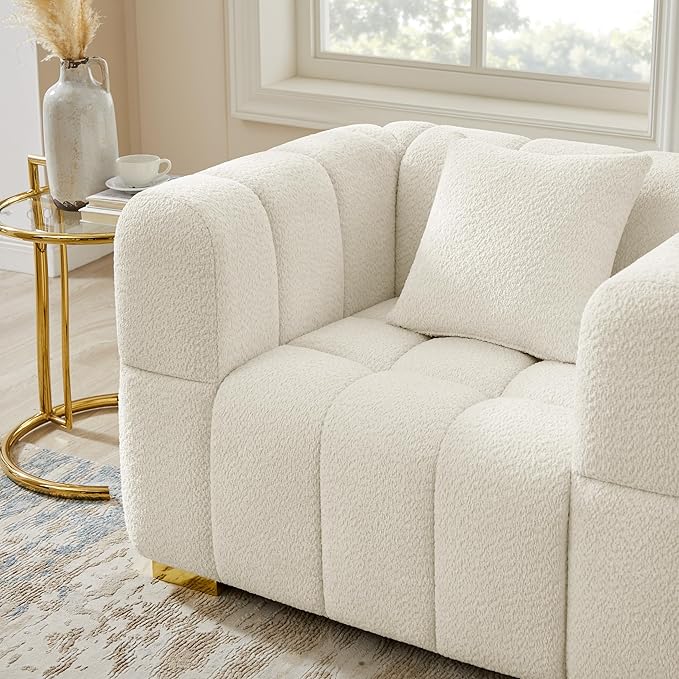 VANOMi 44.09”Oversized Accent Chair, Boucle Armchair with Deep Seat, Comfy Reading Chair for Living Room, Bedroom, Office, Apartment, White (1 Piece)
