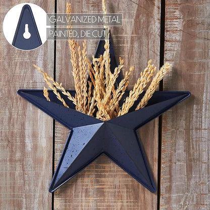 VHC Brands Patriotic Faceted Metal Star Wall Hanging - Navy, 12x12, Distressed Appearance, American Star with Display Pocket, Independence Day Decor