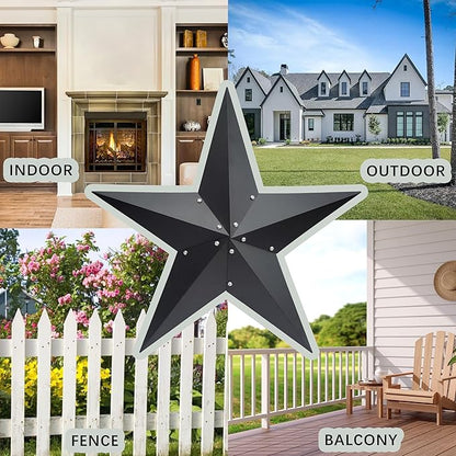 VIVICOMFY 36" Large Black Barn Star Metal Wall Art - Rustic Vintage Western Country Farmhouse Decor