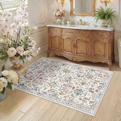 Colorful Area Rug 2x3 Entryway Rug for Bedroom Bathroom, Non-Slip Low-Pile Washable Boho Carpet Retro Accent Doormat for Laundry Room Hallway Kitchen 24x36 Inch